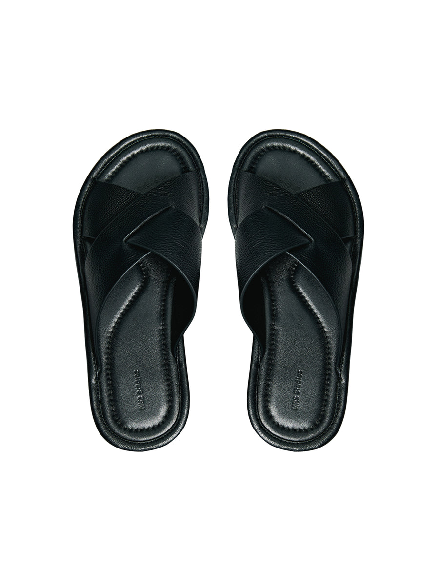 Calfskin Cross-Strap Mules, view 6