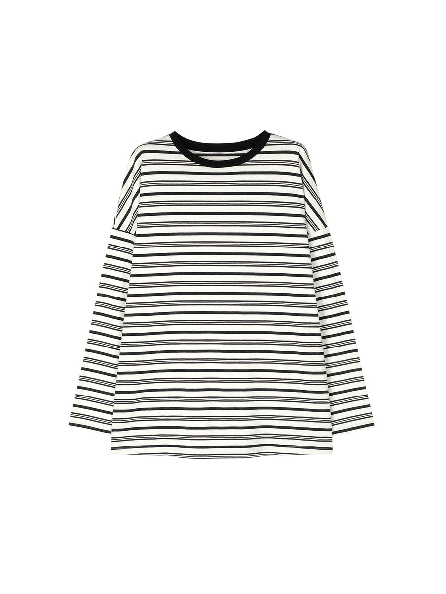 Japanese Cotton Striped Long Sleeve Tee, view 8