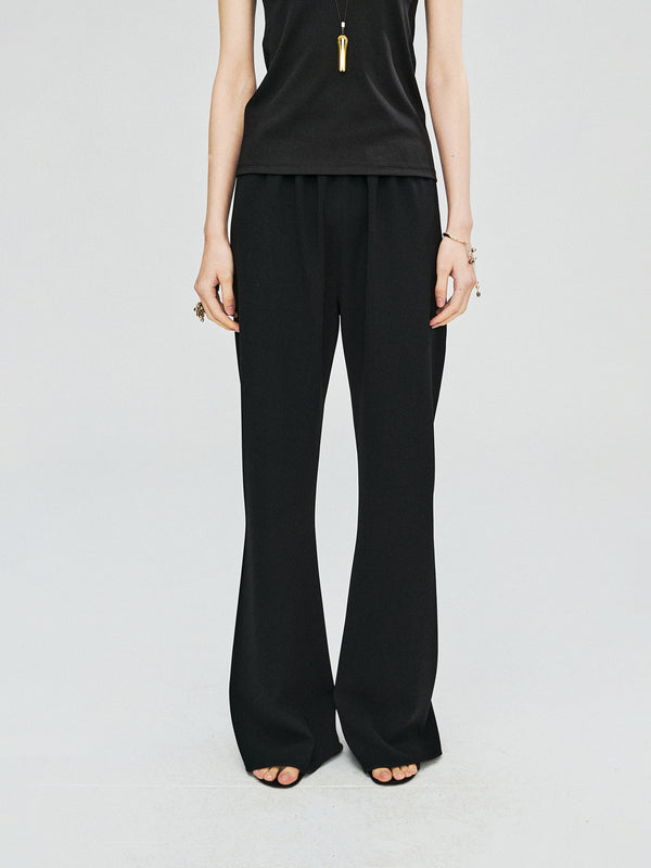 Japanese Triacetate Flared Trousers | Floor-Skimming Light Bell Cut | Vertical Jacquard Stretch Waist | Women Trousers | MRS Studios
