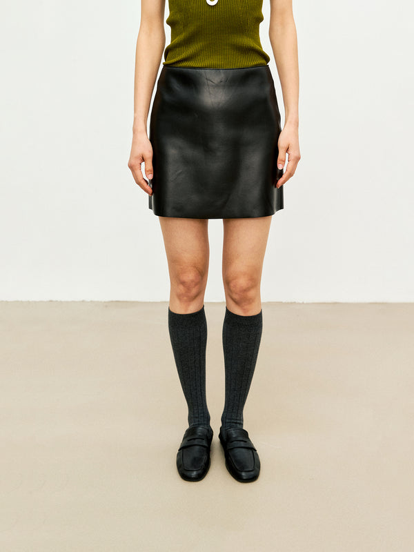 Spanish Lambskin A-Line Mini Skirt | Imported Soft Leather | Classic Silhouette | Women Skirt | MRS Studios
