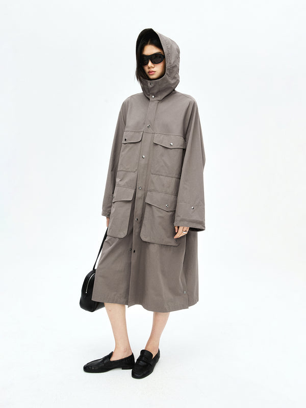 Long Hooded Utility Coat | Cotton-Polyester Blend | Water-Resistant Layer | Women Coat | MRS Studios