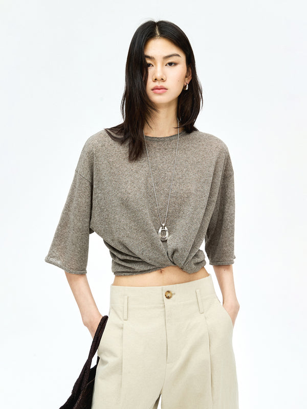 Linen-Cotton Knit Top | Airy Relaxed Fit | Short Sleeve Pullover | Women Knitwear | MRS Studios