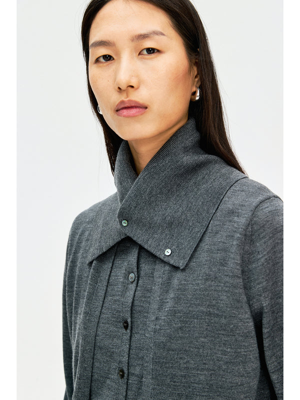 Easy-Care Merino Wool Cardigan | Large Shawl Collar | Faux Two-Piece Design | Women Knitwear | MRS Studios