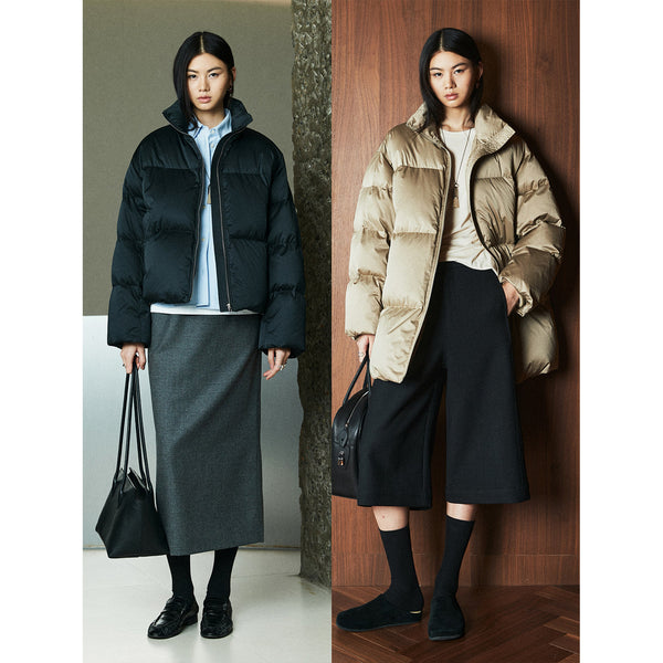 Minimalist 90% White Goose Down Puffer Jacket | Short & Mid-Length | Stand Collar | Women Down Coat | MRS Studios