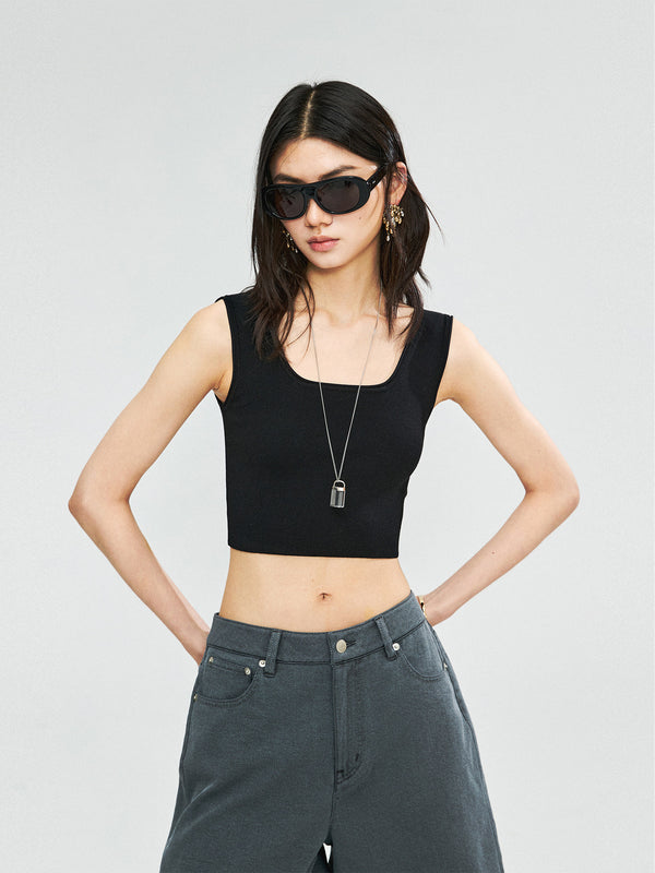 Japanese Acetate Cotton Square-Neck Tank | Long and Cropped Lengths | Wide Strap Slim Cut | Women Top | MRS Studios