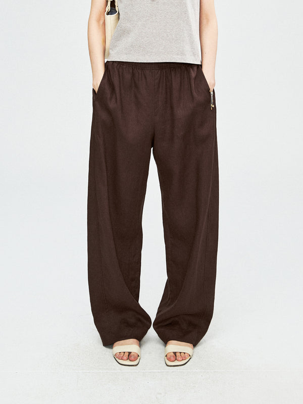 French Linen Curved-Leg Pants | Hidden Inner Drawstring Waist | Forward-Set Side Seam | Women Trousers | MRS Studios