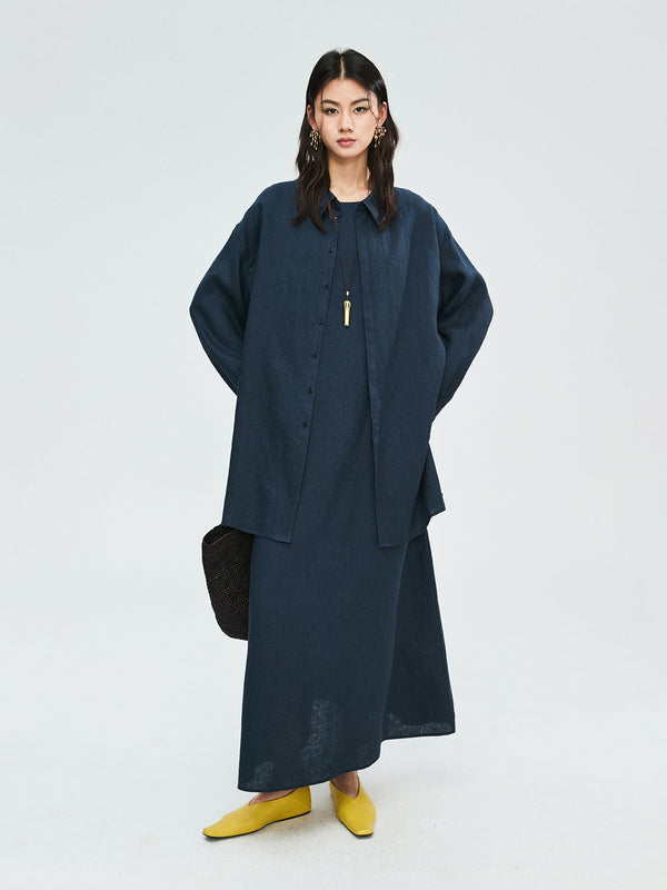 French Normandy Linen Shirt & Dress Set | Airy Breathable Weave | Relaxed Resort Silhouette | Women Set | MRS Studios