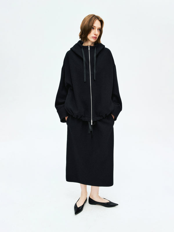 Crinkled Wool–Cotton Zip Hoodie | Relaxed Drop-Shoulder Fit | Women Hoodie | MRS Studios