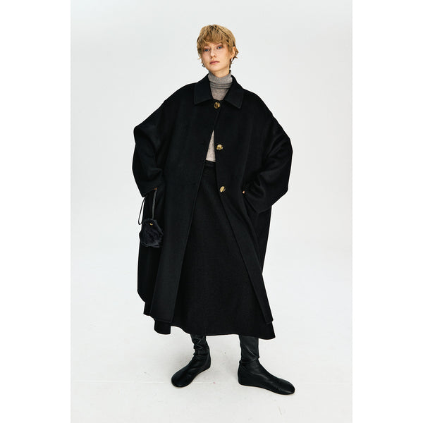 Structured Notched-Lapel Wool Coat | Double-Faced Wool | Vintage Gold Button | Women Coat | MRS Studios