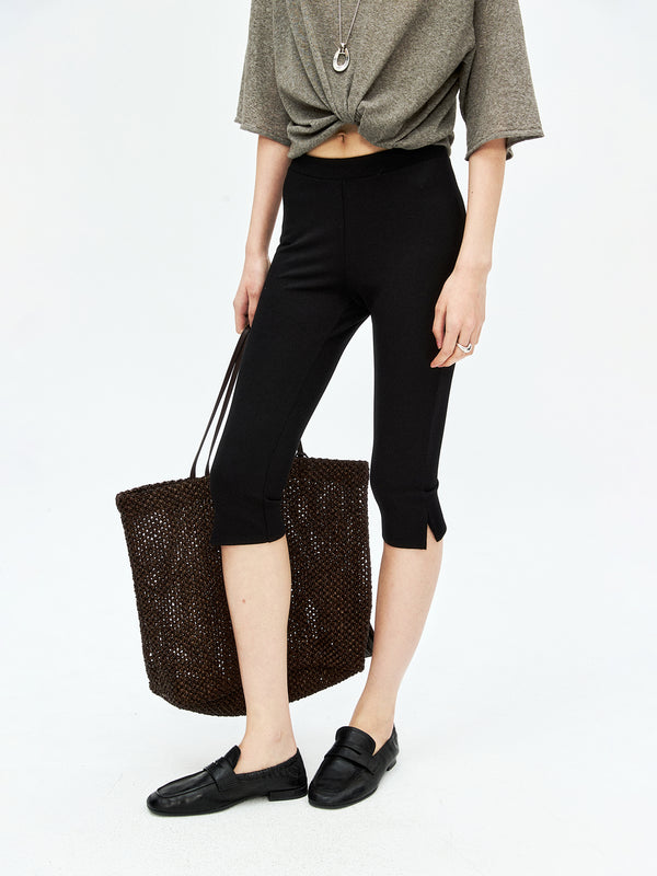 Roma Knit Capri Pants | Side Slit Detail | Vintage Slim Silhouette | Women Trousers | MRS Studios