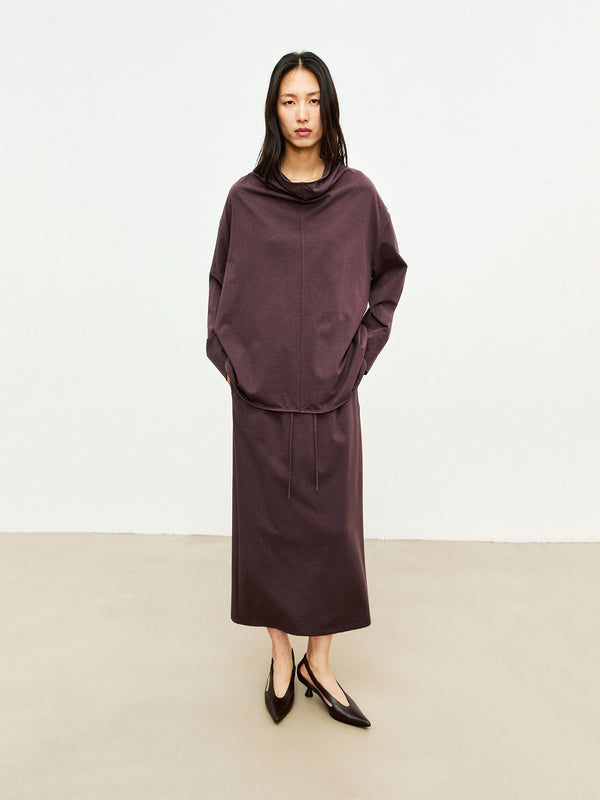 Supima Cotton Merino Wool Knit Set | Draped Neck Top and Midi Skirt | Relaxed Matching Set | Women Knitwear | MRS Studios