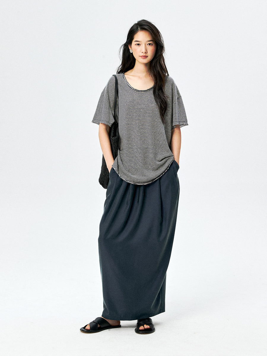 French Linen Blend Striped Tee, view 3