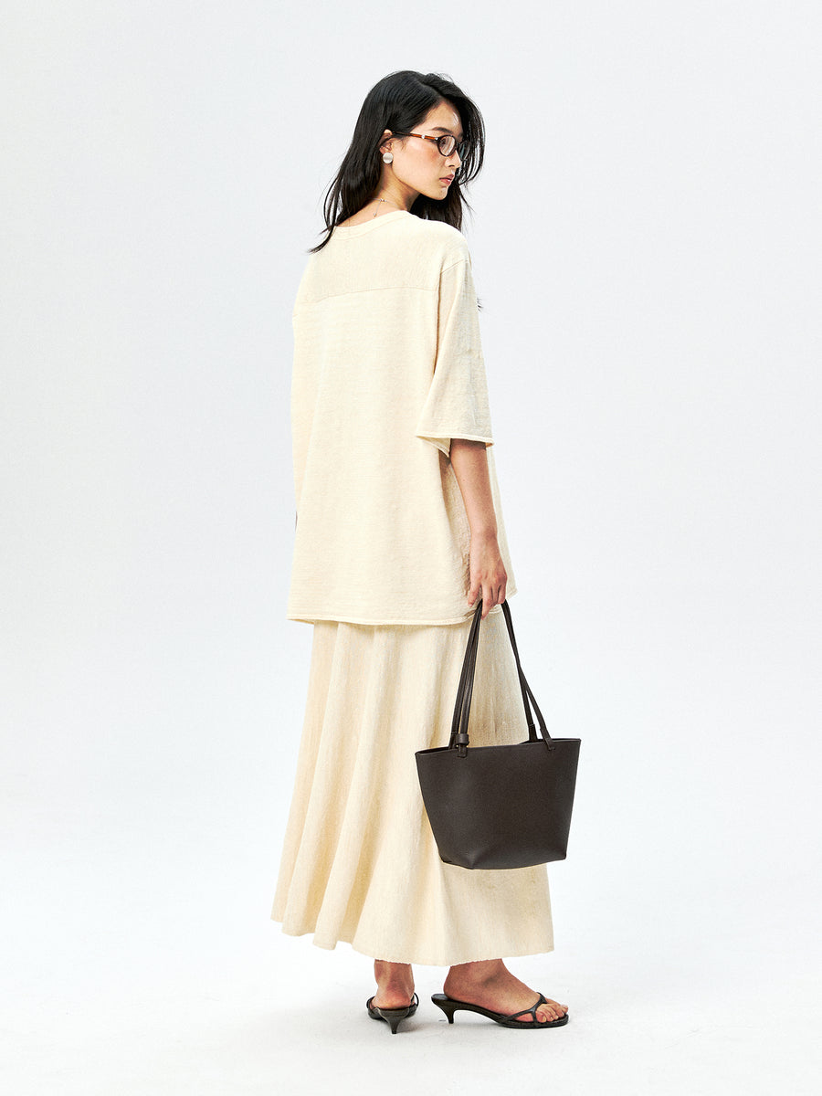 Linen Blend Knit Tee & A-Line Skirt, view 2