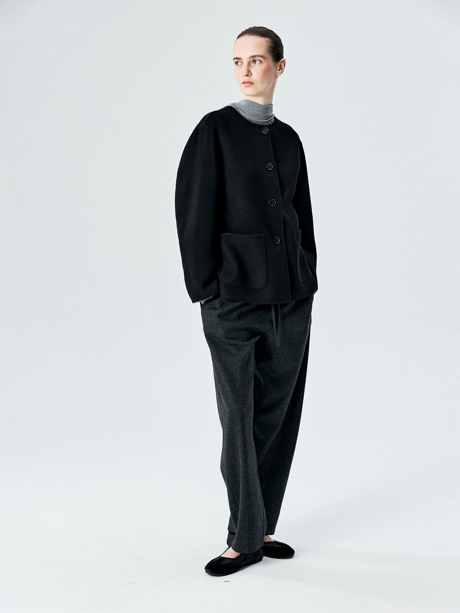 Double-Faced Wool Cashmere Collarless Jacket, view 4