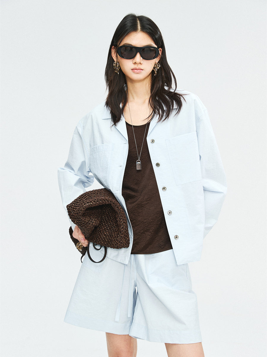 Korean Cotton Cuban Collar Shirt & Shorts Set, view 5