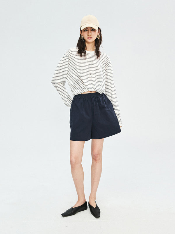 Linen Cotton Fine Stripe Knit Cover-Up | Airy Breathable Weave | Drop Shoulder Relaxed Fit | Women Top | MRS Studios