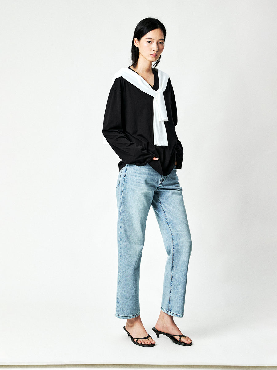Japanese Combed Cotton V-Neck Long Sleeve Tee, view 7