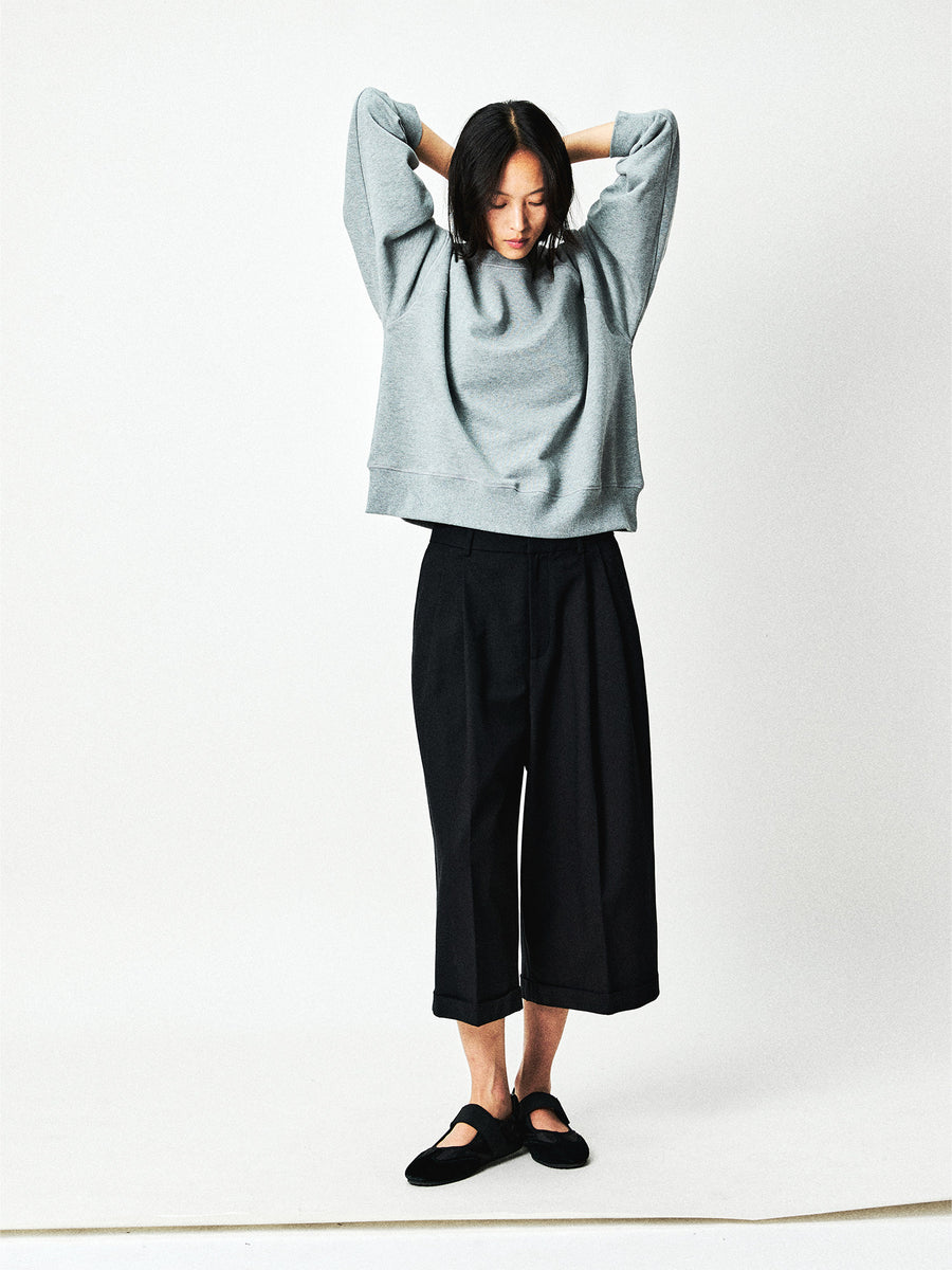Merino Wool Blend Pleated Wide-Leg Trousers, view 6