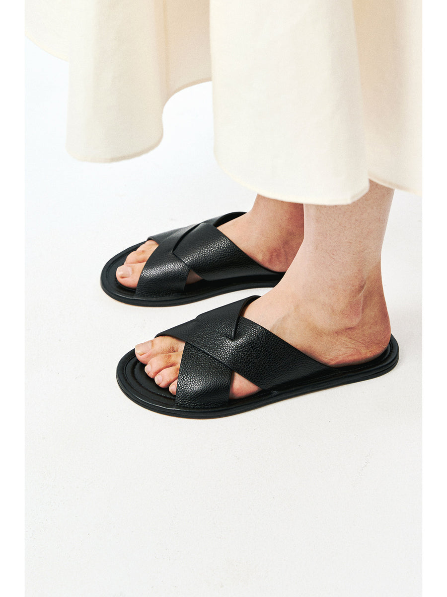 Calfskin Cross-Strap Mules, view 2