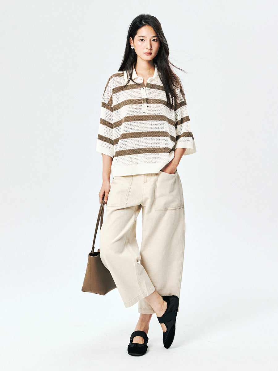 Washi Paper Yarn Knit Polo, view 5