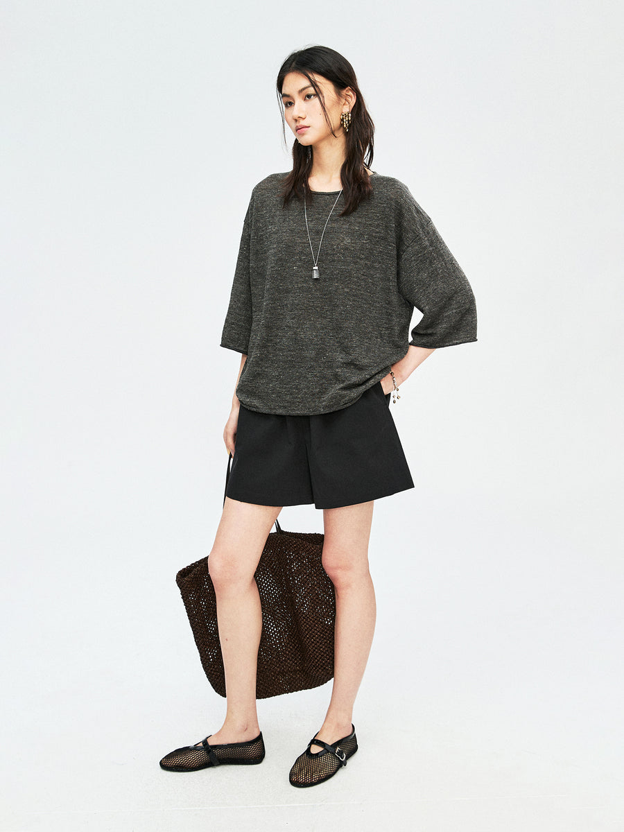 French Linen Yarn Knit Tee, view 7