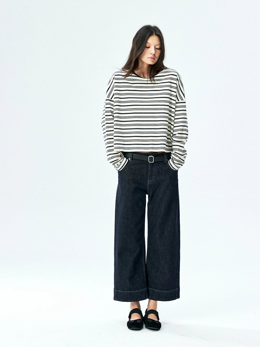 Japanese Cotton Striped Long Sleeve Tee, view 6