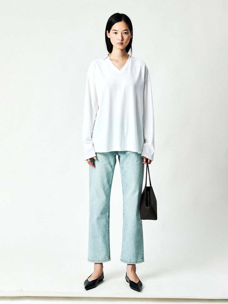 Japanese Combed Cotton V-Neck Long Sleeve Tee, view 5