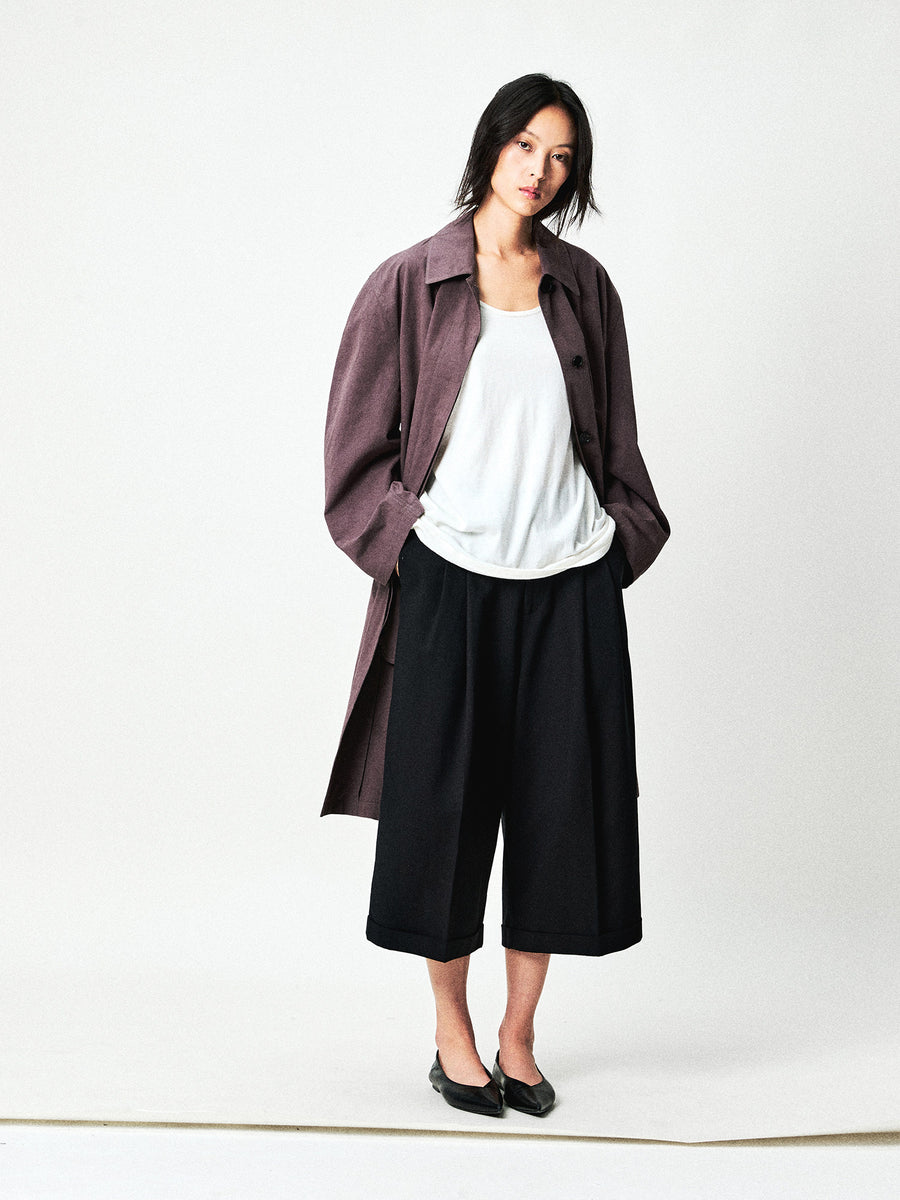Merino Wool Blend Pleated Wide-Leg Trousers, view 4