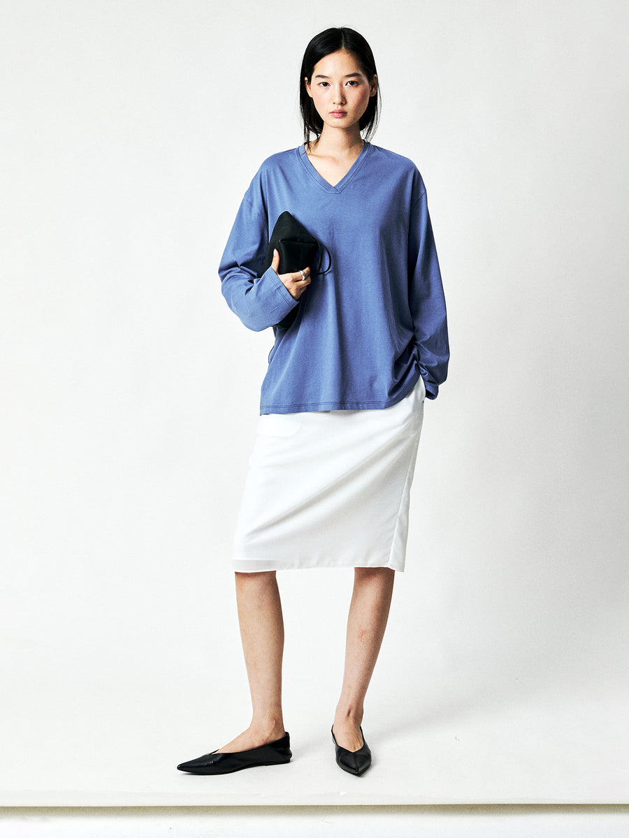 Japanese Combed Cotton V-Neck Long Sleeve Tee, view 6