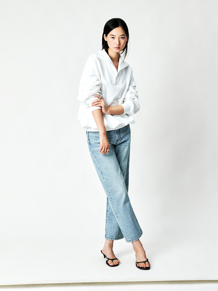 Mesh-Weave Cotton Straight Jeans, view 10
