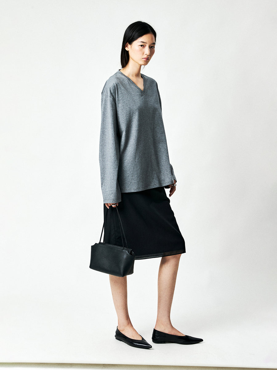Japanese Combed Cotton V-Neck Long Sleeve Tee, view 8