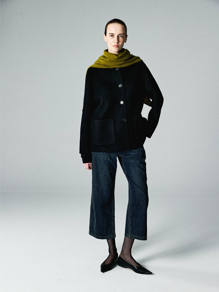 Double-Faced Wool Cashmere Collarless Jacket, view 7