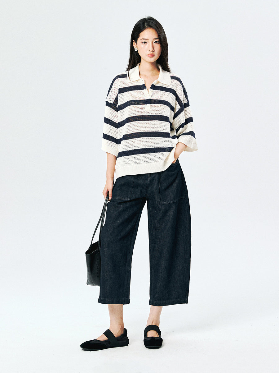 Washi Paper Yarn Knit Polo, view 8