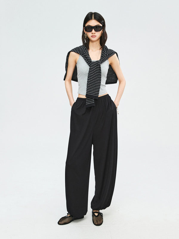 Silk Modal Knit Lantern Pants | Soft Jersey Hand Feel | Tapered Ankle Cuffs | Women Pants | MRS Studios