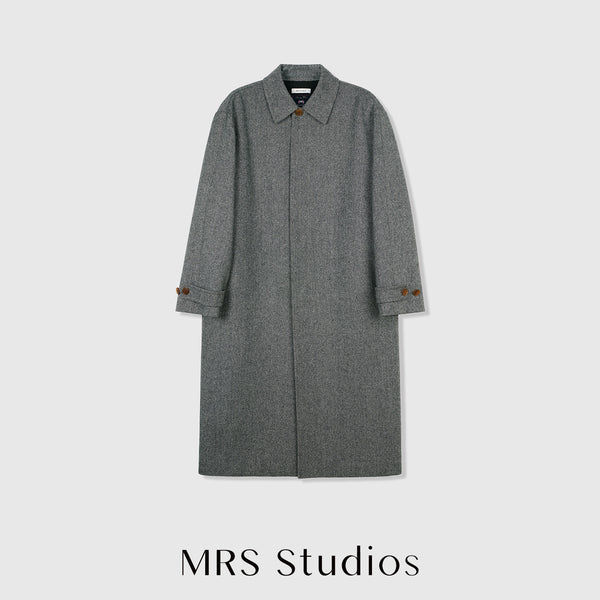 Moon Herringbone Wool Pimlico Coat | Single Breasted | British Moon Wool Tweed | Vintage Tweed Overcoat | MRS Studios