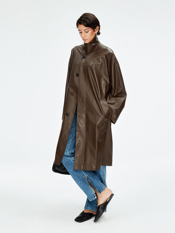 Ultra-Thin Lambskin Trench Coat | Grade-A Uncoated Leather | Relaxed Long Silhouette | Women Coat | MRS Studios