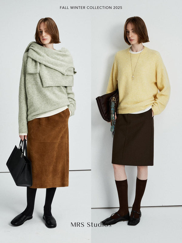 Alpaca Wool Blend Knit Sweater | V-Neck / Crew Neck | Soft Lightweight and Relaxed Fit Pullover | MRS Studios