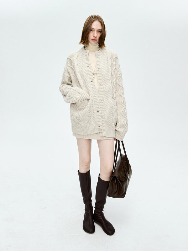 Aran-Knit Wool Cardigan | Textured Knit | Speckled Yarn | Irish Style | Women’s Wool Sweater | MRS Studios