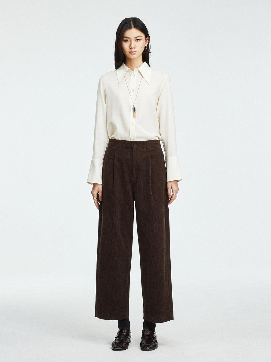 High Waist Cotton Corduroy Trousers, view 4