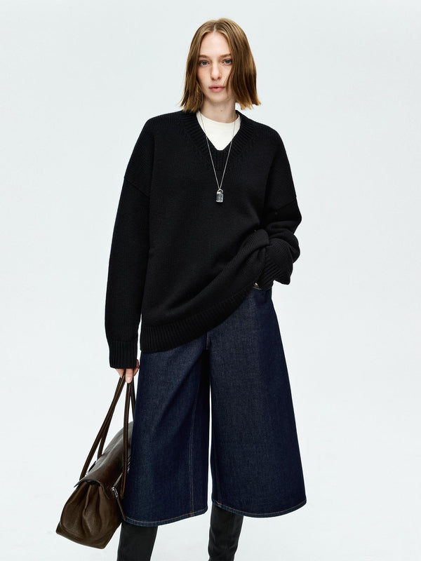 Fleece-Backed Denim A-Line Cropped Jeans | Eco Heat-Locking Weave | 7/10 Wide Leg | Women Jeans | MRS Studios
