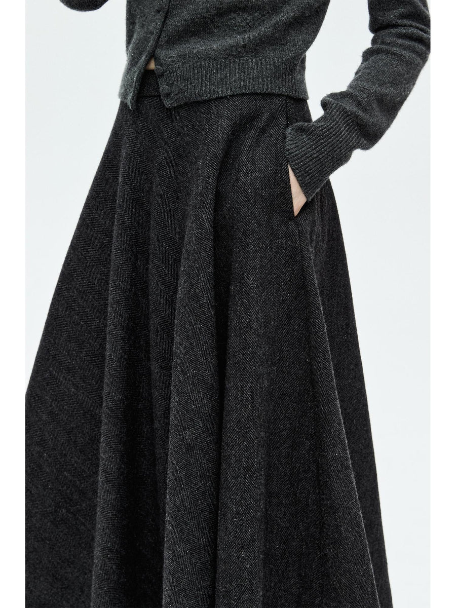 Herringbone Wool A-Line Midi Skirt, view 5