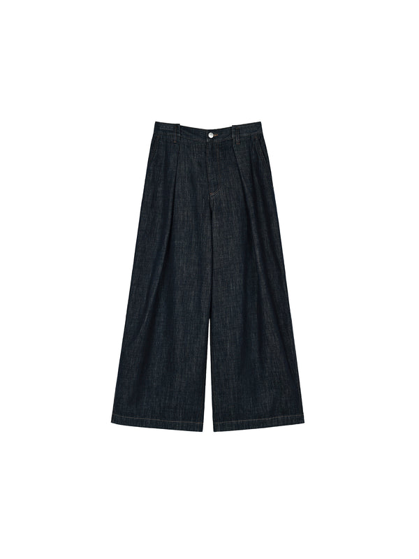 Raw Denim Wide-Leg Jeans | Half-Elastic Waist | Pleated Front | Women Jeans | MRS Studios