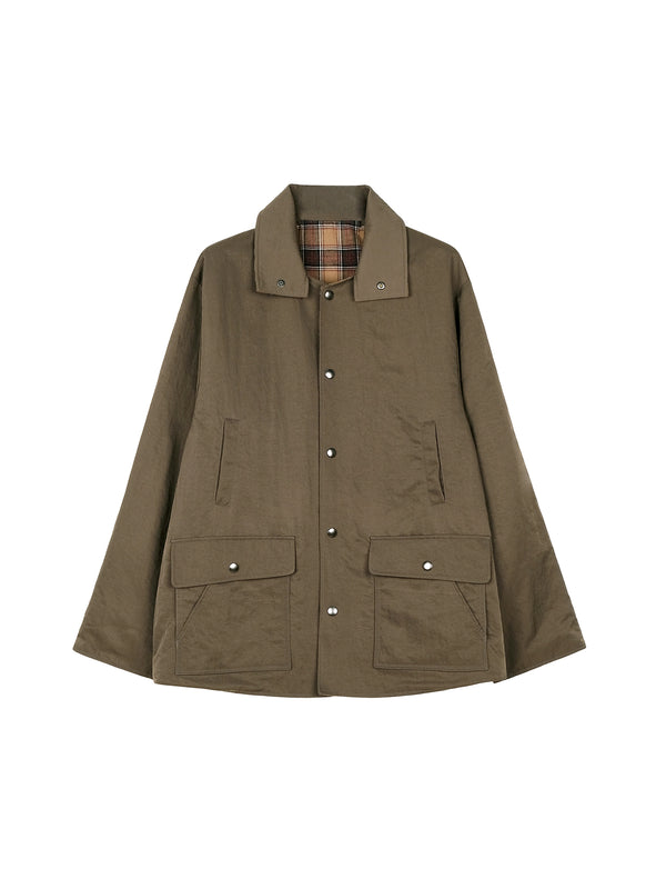 Reversible Nylon Utility Jacket | Japanese Plaid Cotton Reverse | Two-Way Workwear Design | Women Jacket | MRS Studios