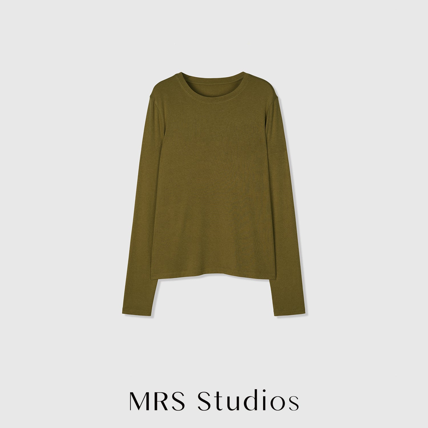 Acetate Wool Rib Knit Long Sleeve Top | Crew Neck Base Layer | Soft Second-Skin T-Shirt | MRS Studios
