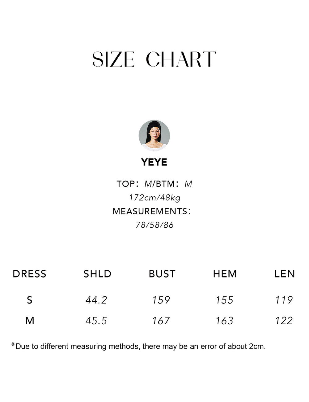 Size chart for Japanese Omi Cotton Dress