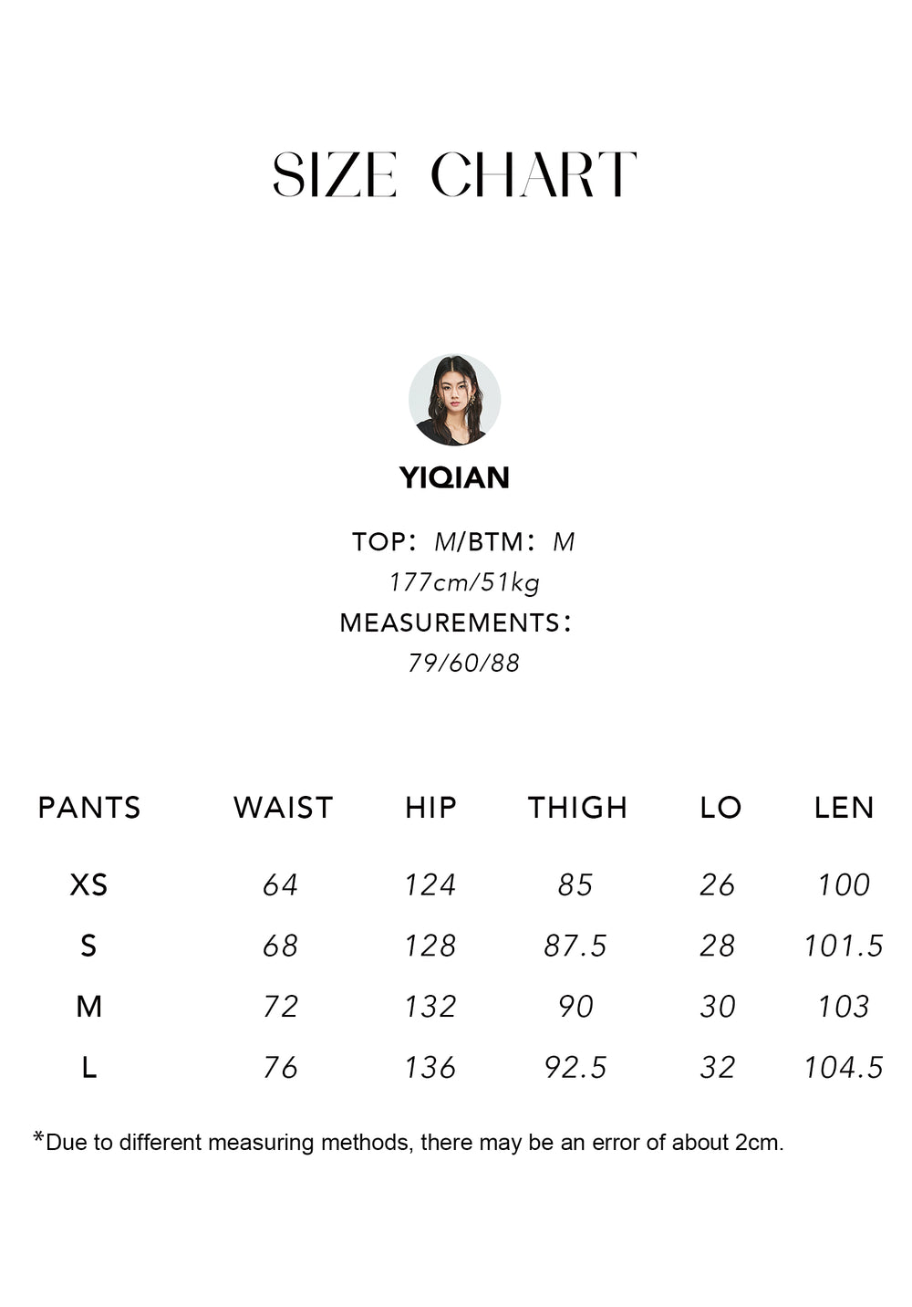 Size chart for Sandwashed Cupro Lantern Pants