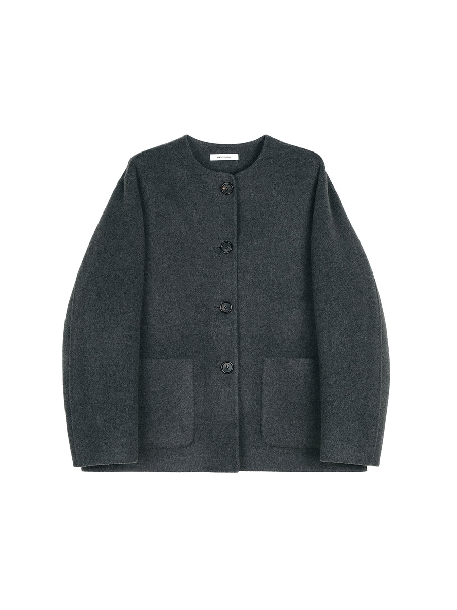 Double-Faced Wool Cashmere Collarless Jacket, view 8