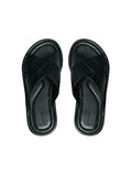 Calfskin Cross-Strap Mules | Lychee-Grain Leather | Leather Sole | Women Shoes | MRS Studios