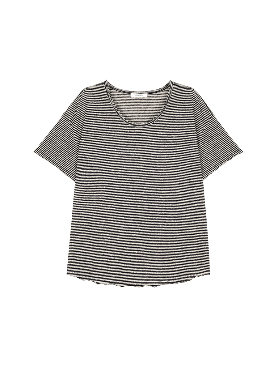 French Linen Blend Striped Tee, view 7