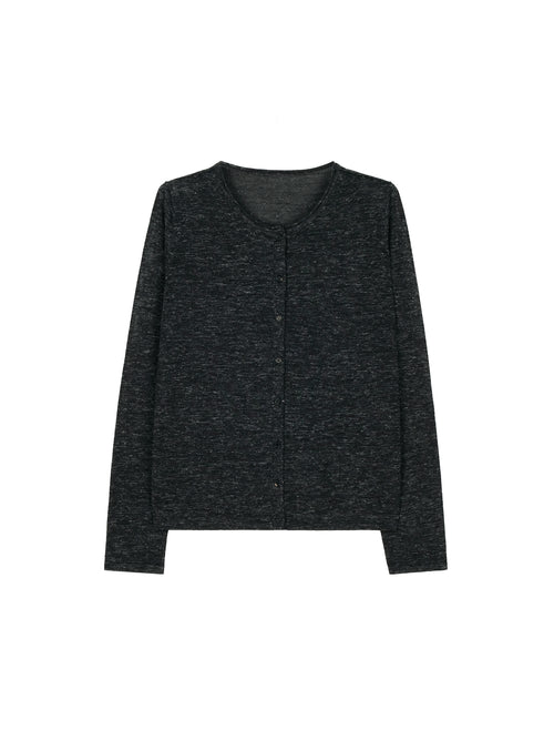 Wool Silk Hemp Knit Cardigan Vest & Tee Set | Horn Buttons | Rolled Edges | Women Knitwear | MRS Studios